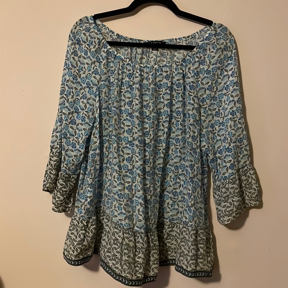 Cornflower and Leaf Boho 3/4 Bell Sleeve